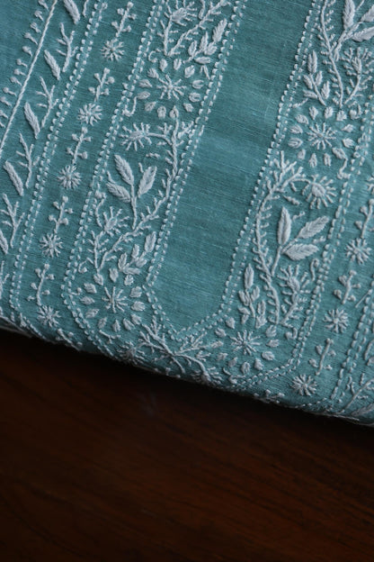 Pastel Blue Linen Chikankari Unstitched Men's Kurtas Fabric