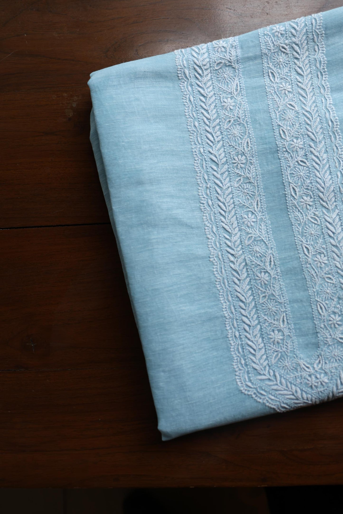 Pastel Blue Linen Chikankari Unstitched Men's Kurtas Fabric