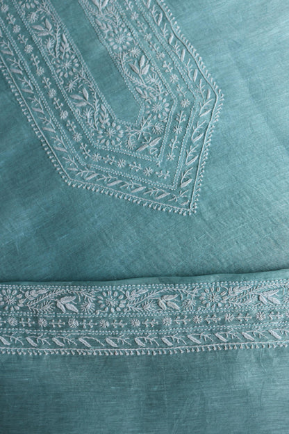 Pastel Blue Linen Chikankari Unstitched Men's Kurtas Fabric