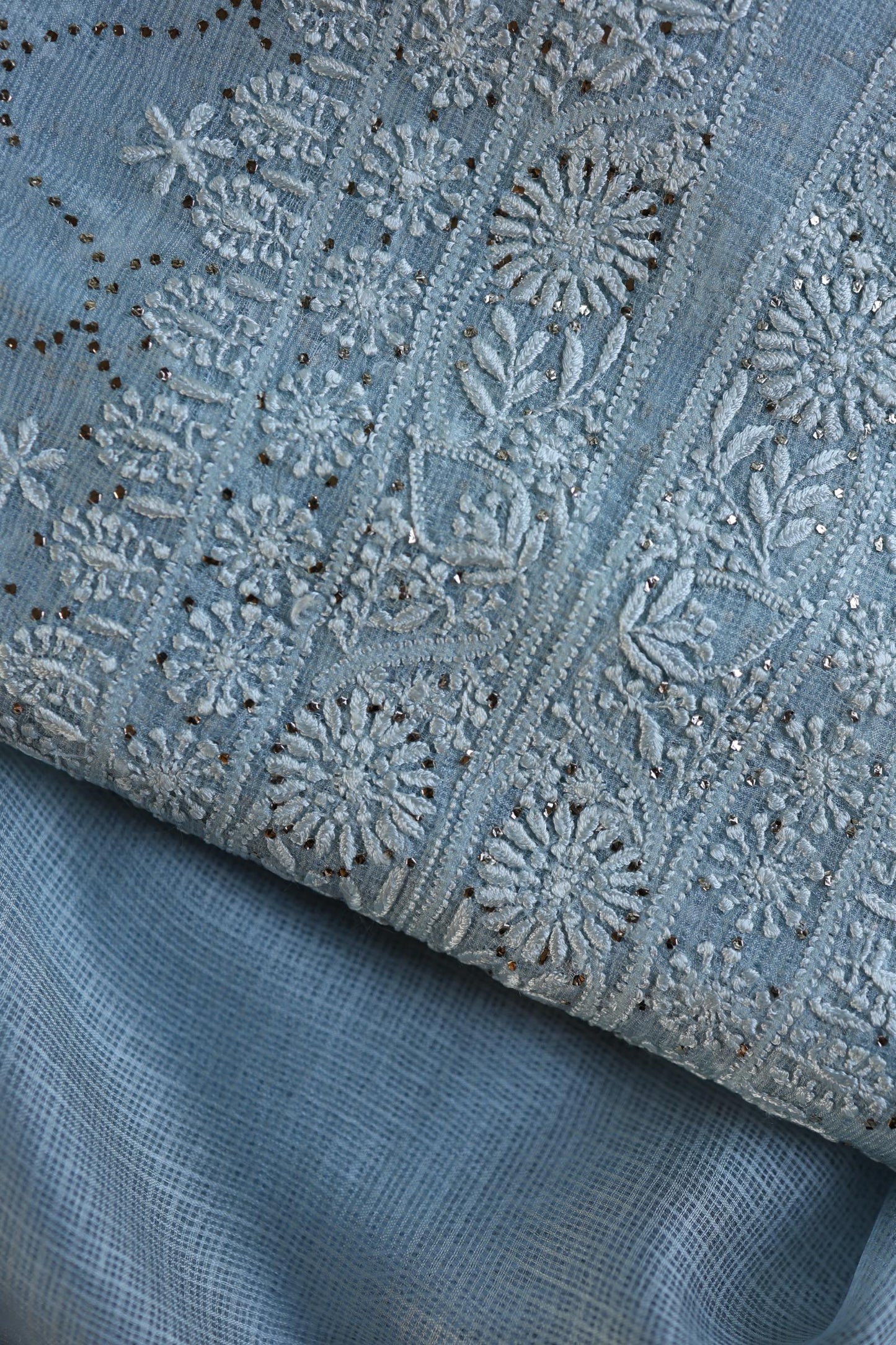 Pastel Blue Rasm Kota Tussar Chikankari Unstitched Chikankari Fabric