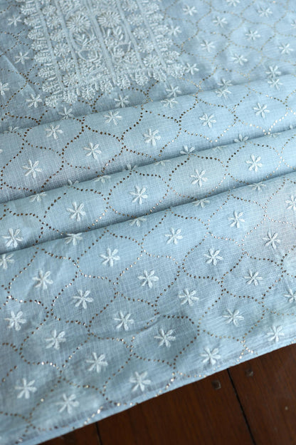 Pastel Blue Rasm Kota Tussar Chikankari Unstitched Chikankari Fabric