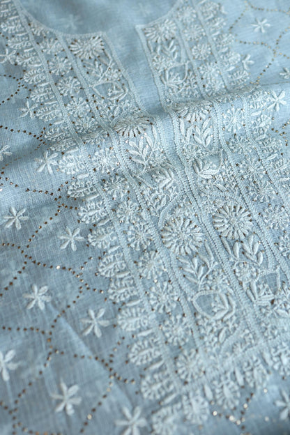 Pastel Blue Rasm Kota Tussar Chikankari Unstitched Chikankari Fabric