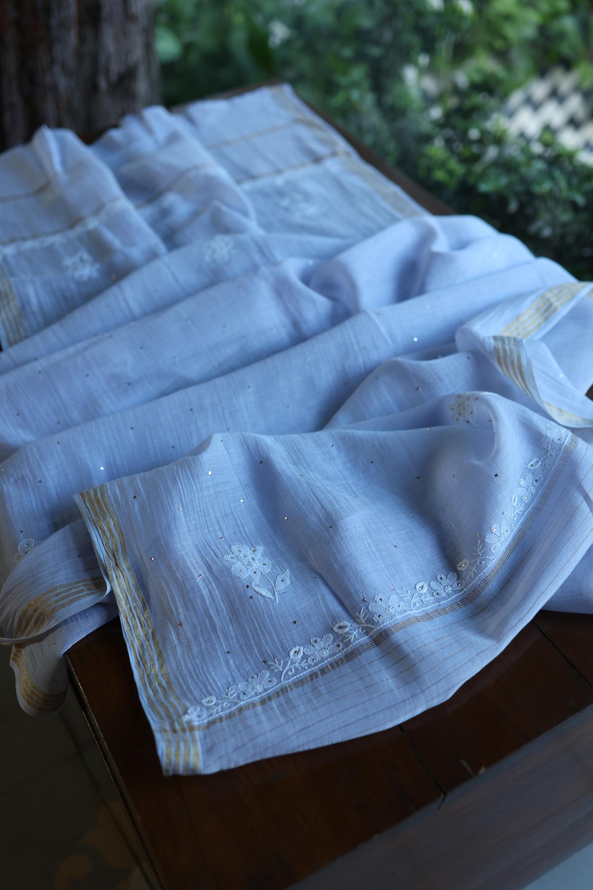 Pastel Blue Shade Mal Cotton Fine Chikankari With Kamdani Work Unstitched Fabric