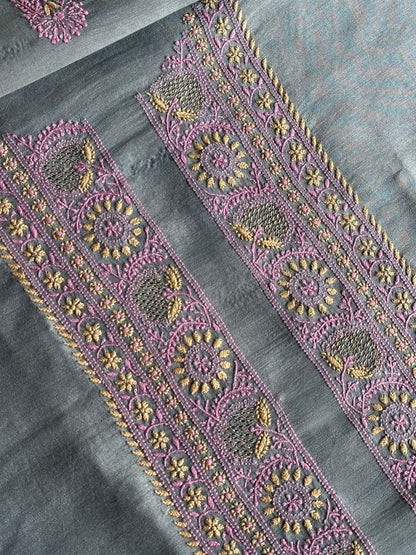 Pastel Blue Shade Moonga Silk Chikankari Men’s Kurta Fabric