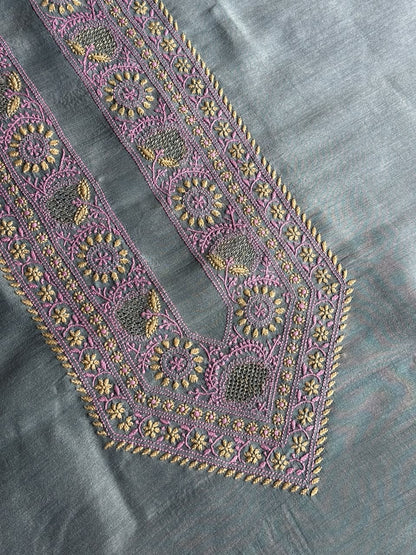 Pastel Blue Shade Moonga Silk Chikankari Men’s Kurta Fabric