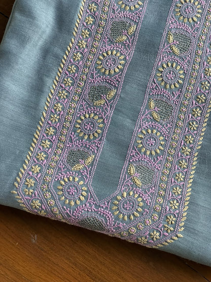 Pastel Blue Shade Moonga Silk Chikankari Men’s Kurta Fabric