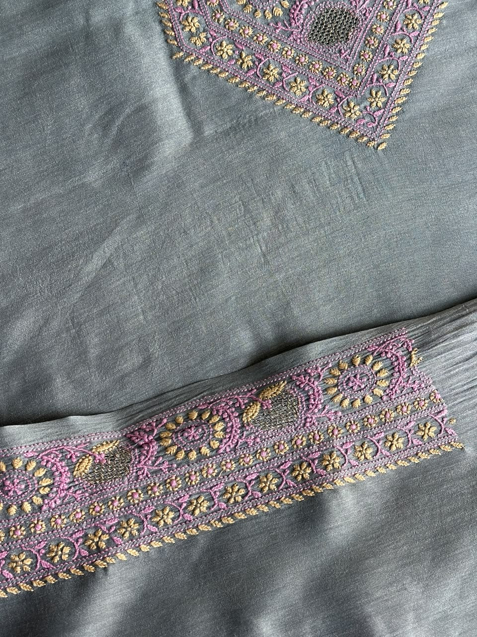 Pastel Blue Shade Moonga Silk Chikankari Men’s Kurta Fabric