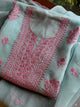 Pastel Blue Shade Noor Organza Silk Chikankari Unstitched Fabric