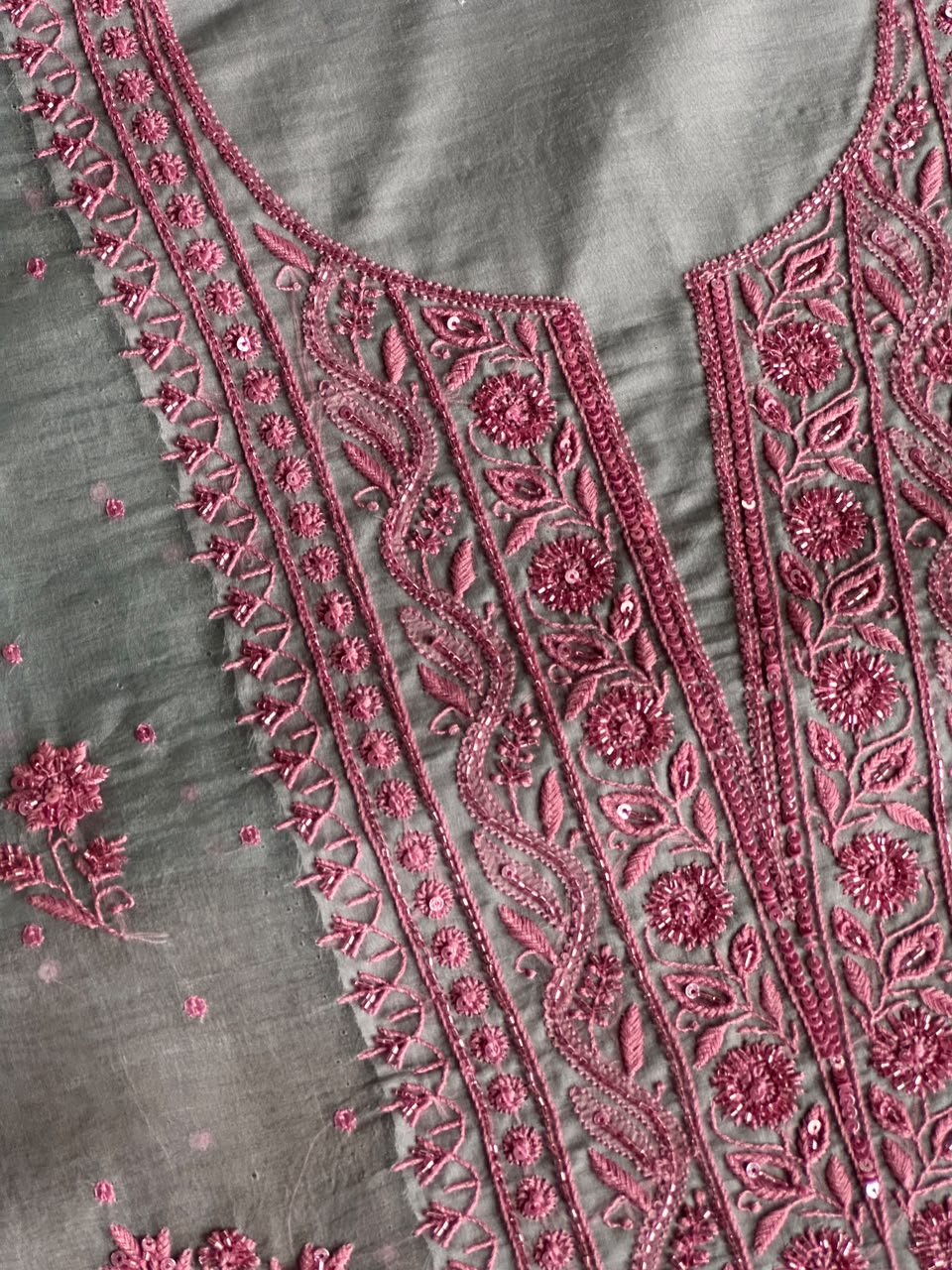 Pastel Blue Shade Noor Organza Silk Chikankari Unstitched Fabric