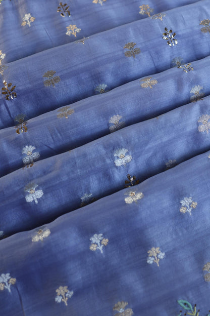 Pastel Blue Shade Zari Booti Fine Chikankari With Kamdani Work Unstitched Fabric