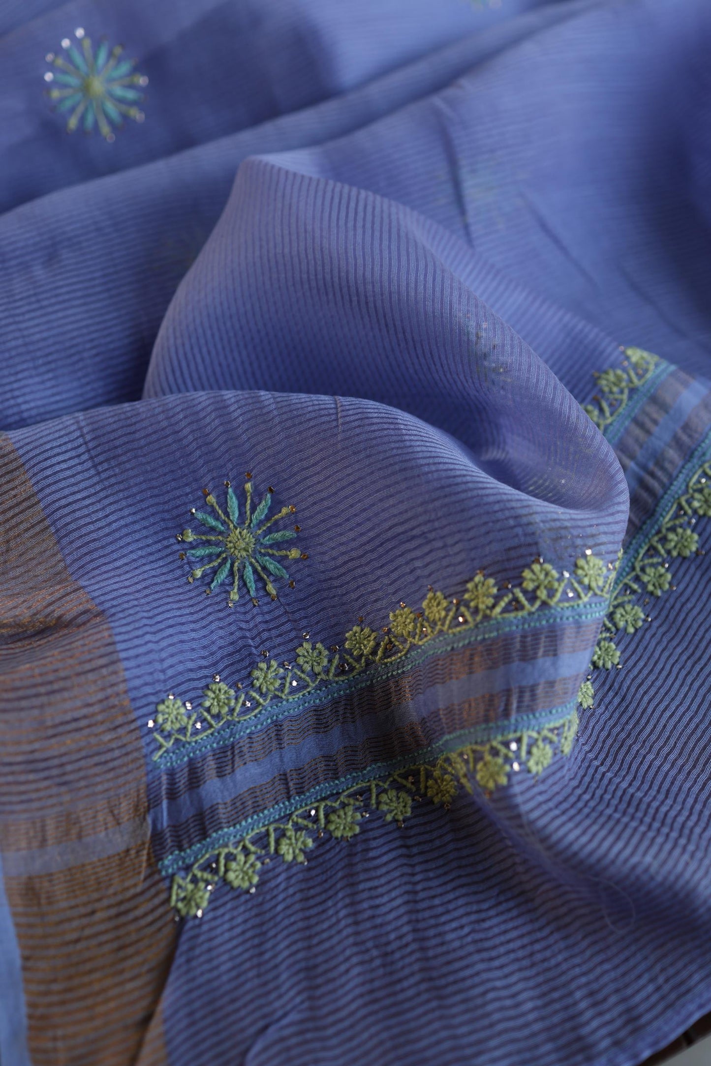 Pastel Blue Shade Zari Booti Fine Chikankari With Kamdani Work Unstitched Fabric
