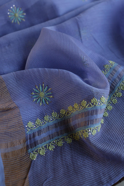 Pastel Blue Shade Zari Booti Fine Chikankari With Kamdani Work Unstitched Fabric