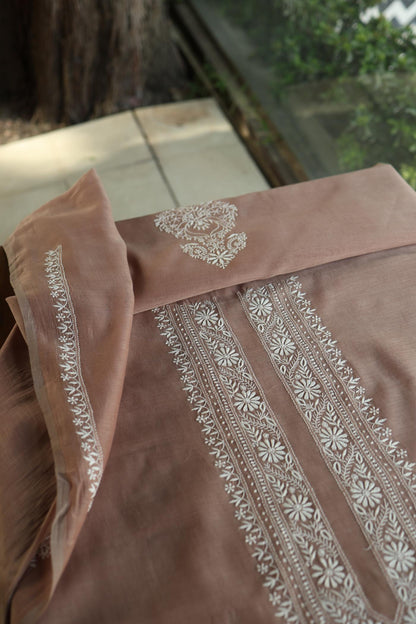 Pastel Brown Mulmul Chikankari Unstitched Men's Kurtas Fabric