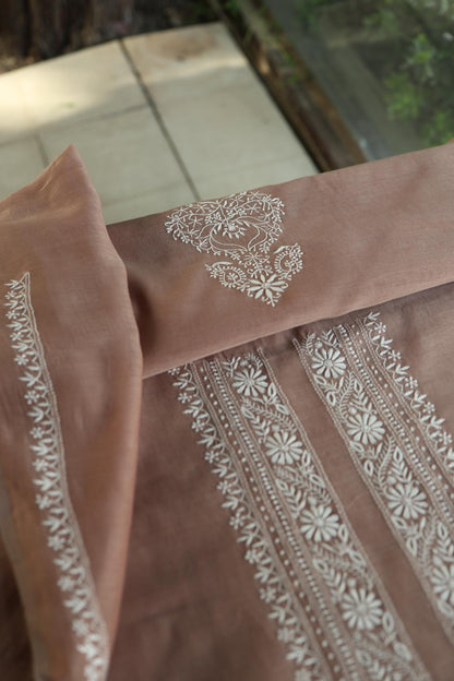 Pastel Brown Mulmul Chikankari Unstitched Men's Kurtas Fabric