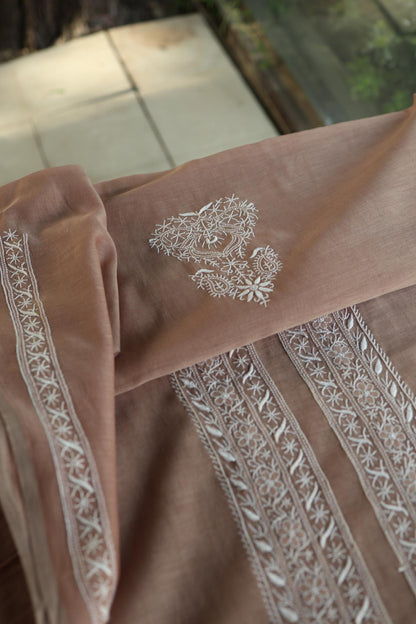Pastel Brown Mulmul Chikankari Unstitched Men's Kurtas Fabric