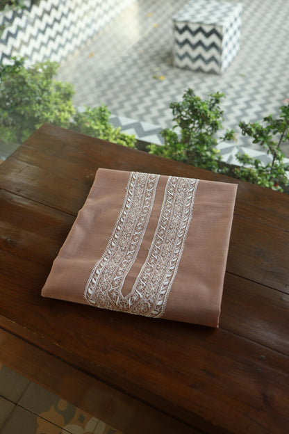 Pastel Brown Mulmul Chikankari Unstitched Men's Kurtas Fabric