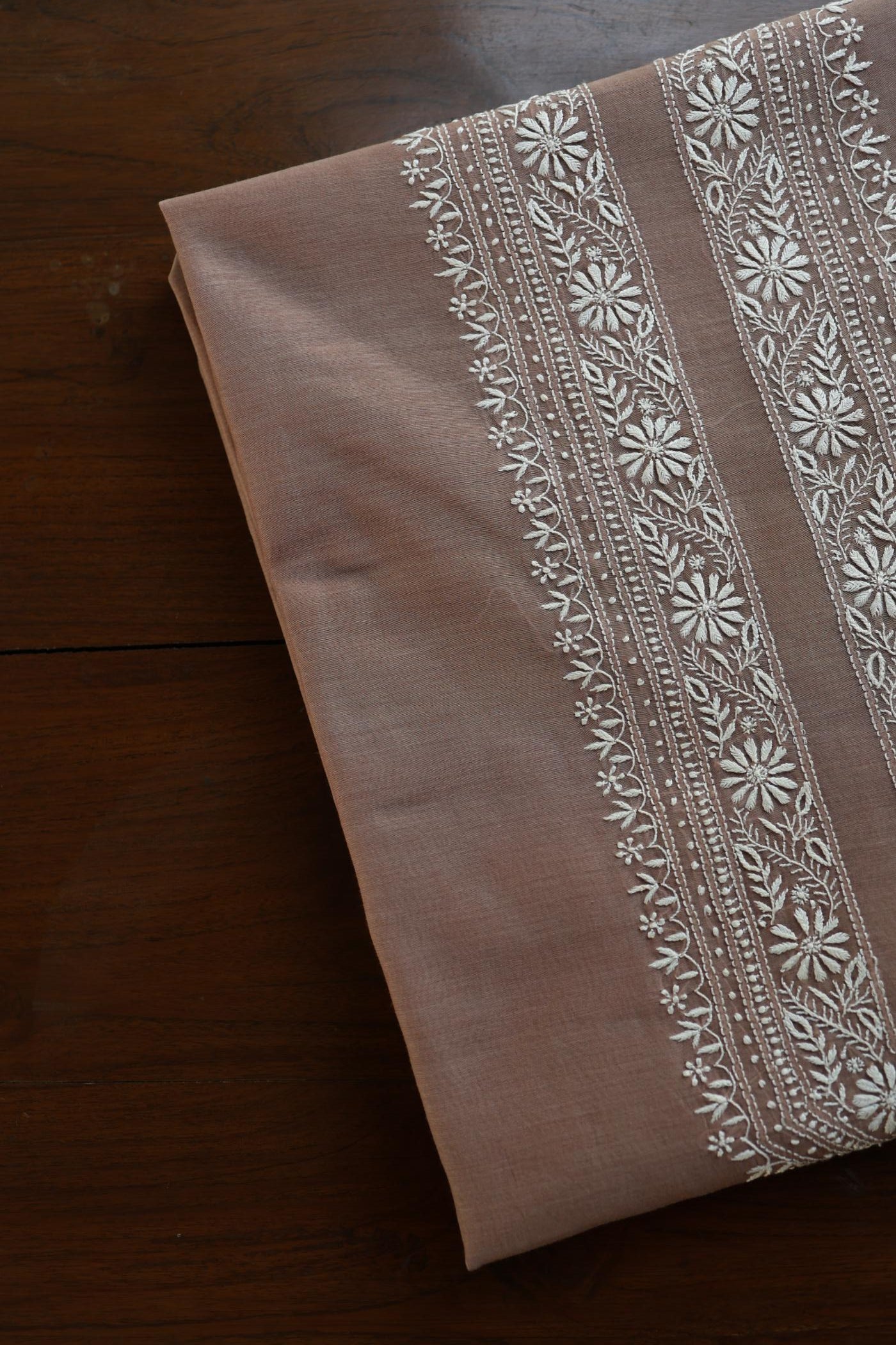 Pastel Brown Mulmul Chikankari Unstitched Men's Kurtas Fabric