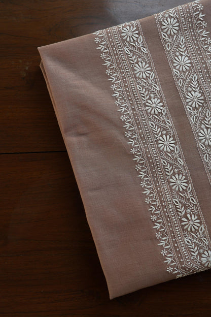 Pastel Brown Mulmul Chikankari Unstitched Men's Kurtas Fabric