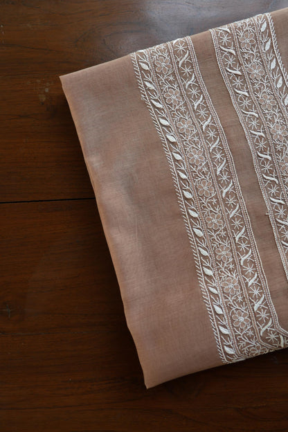 Pastel Brown Mulmul Chikankari Unstitched Men's Kurtas Fabric