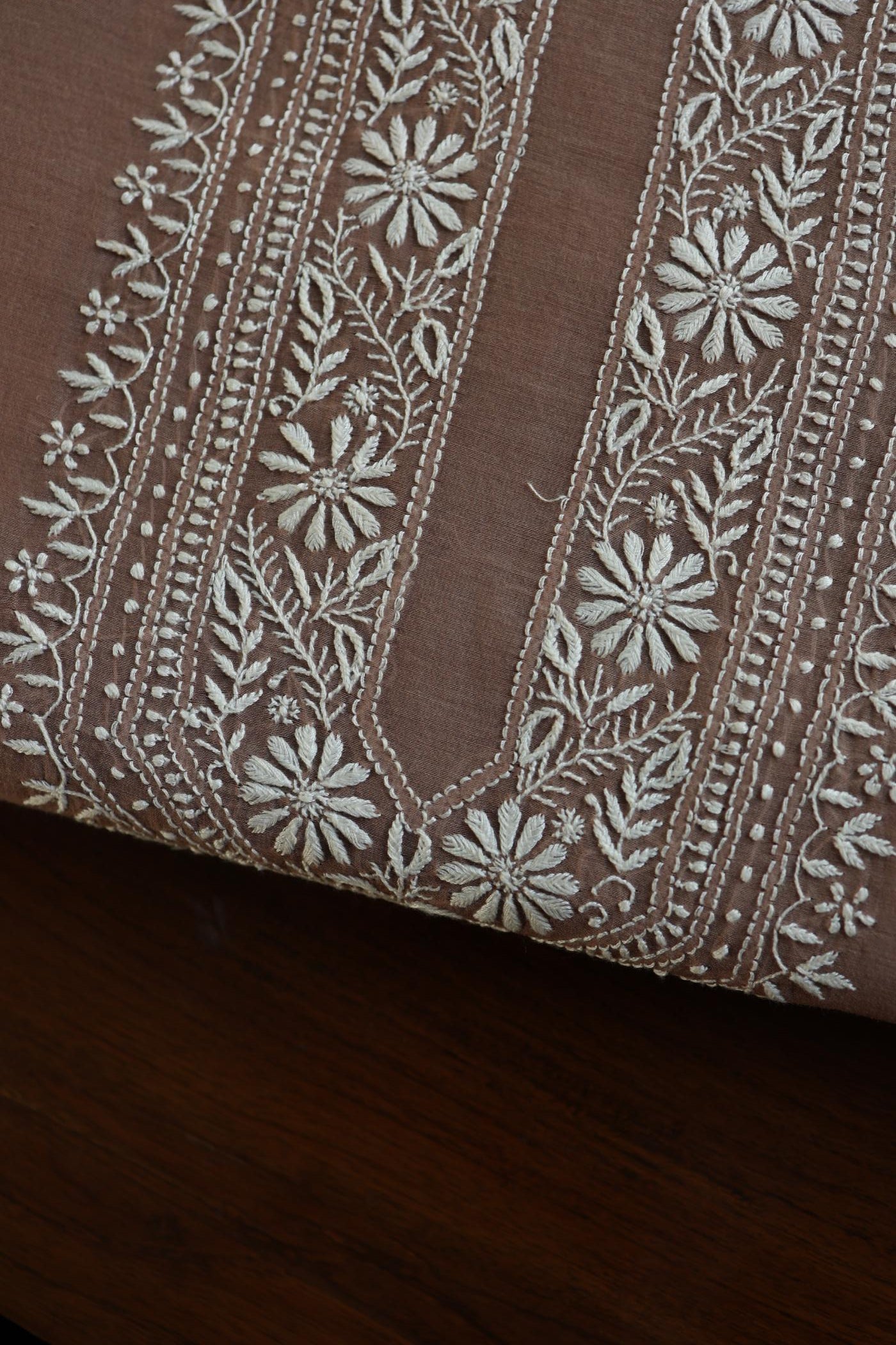 Pastel Brown Mulmul Chikankari Unstitched Men's Kurtas Fabric
