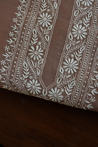 Pastel Brown Mulmul Chikankari Unstitched Men's Kurtas Fabric