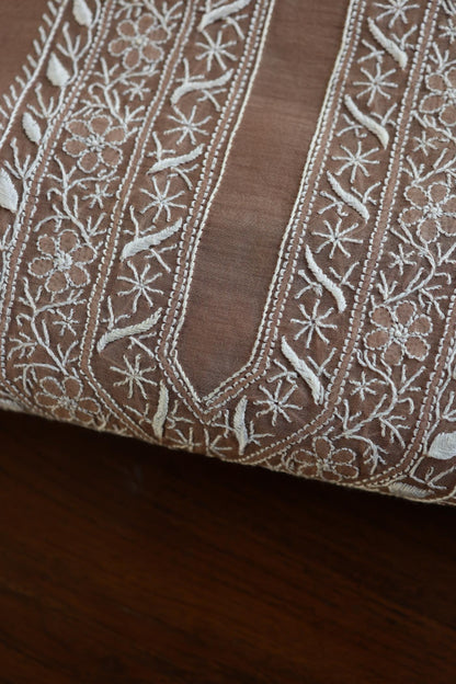 Pastel Brown Mulmul Chikankari Unstitched Men's Kurtas Fabric