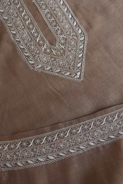 Pastel Brown Mulmul Chikankari Unstitched Men's Kurtas Fabric