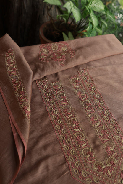 Pastel Brown Shade Moonga Silk Chikankari Unisex Kurta Fabrics