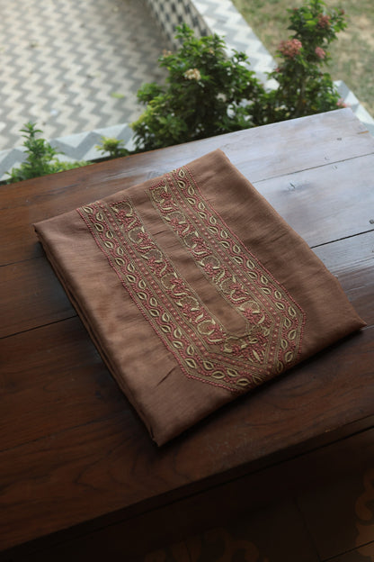 Pastel Brown Shade Moonga Silk Chikankari Unisex Kurta Fabrics