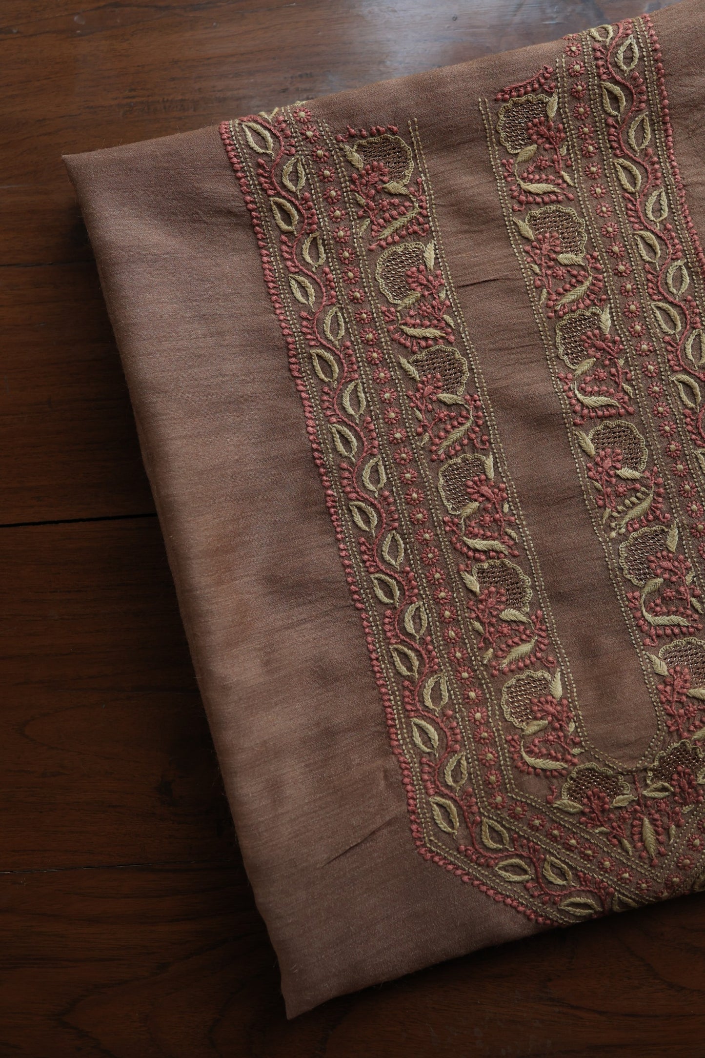 Pastel Brown Shade Moonga Silk Chikankari Unisex Kurta Fabrics