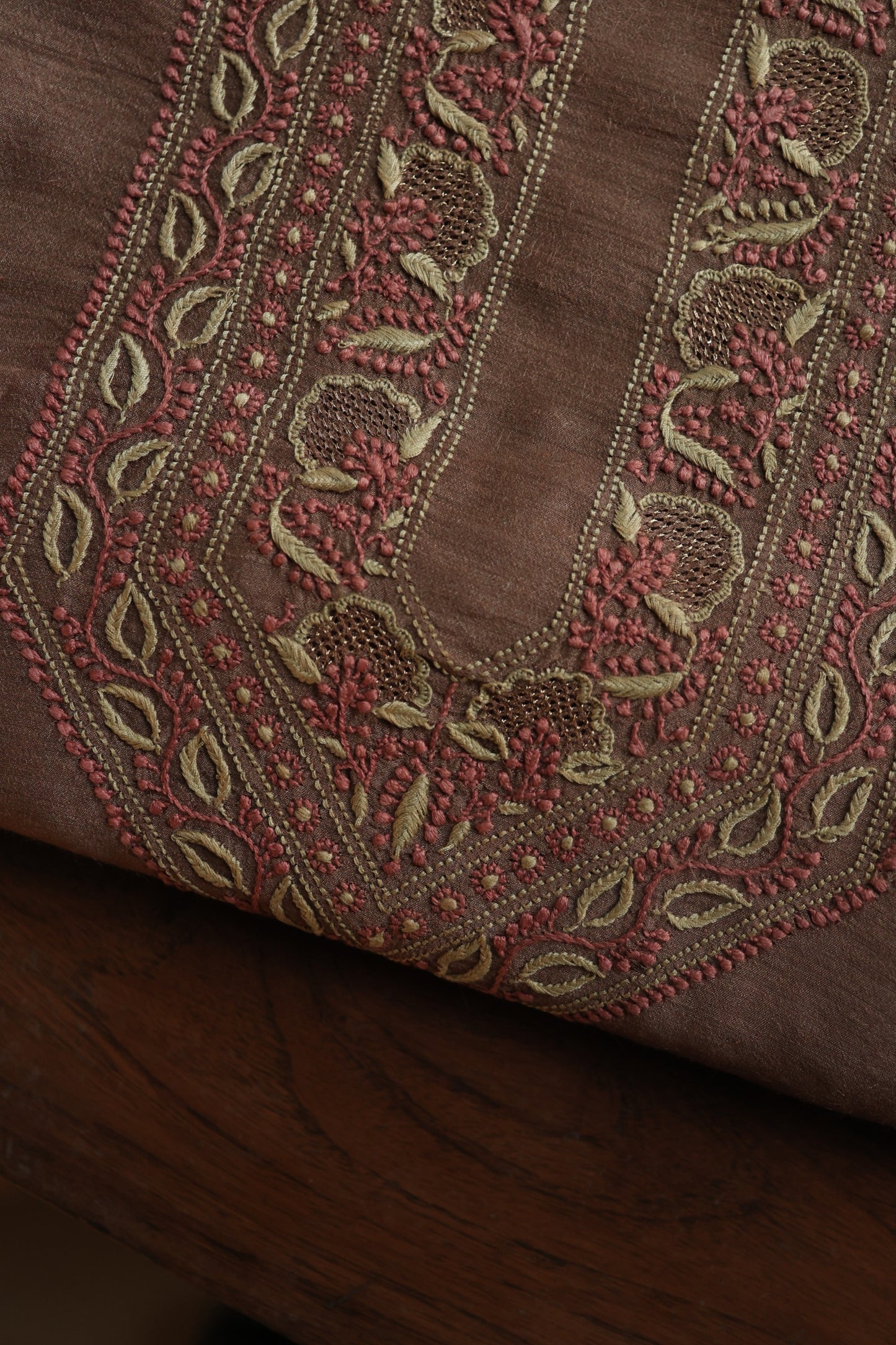 Pastel Brown Shade Moonga Silk Chikankari Unisex Kurta Fabrics