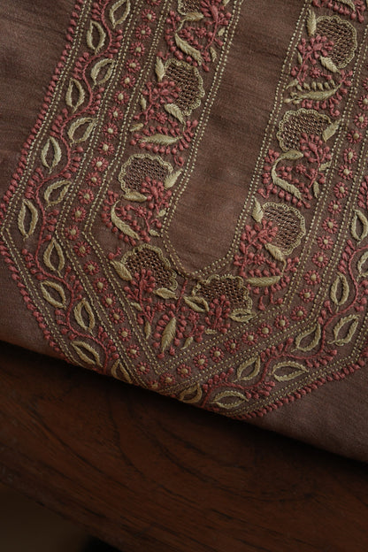 Pastel Brown Shade Moonga Silk Chikankari Unisex Kurta Fabrics