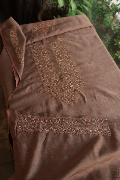 Pastel Brown Shade Moonga Silk Chikankari Unisex Kurta Fabrics