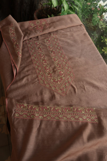 Pastel Brown Shade Moonga Silk Chikankari Unisex Kurta Fabrics