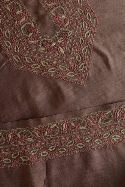 Pastel Brown Shade Moonga Silk Chikankari Unisex Kurta Fabrics