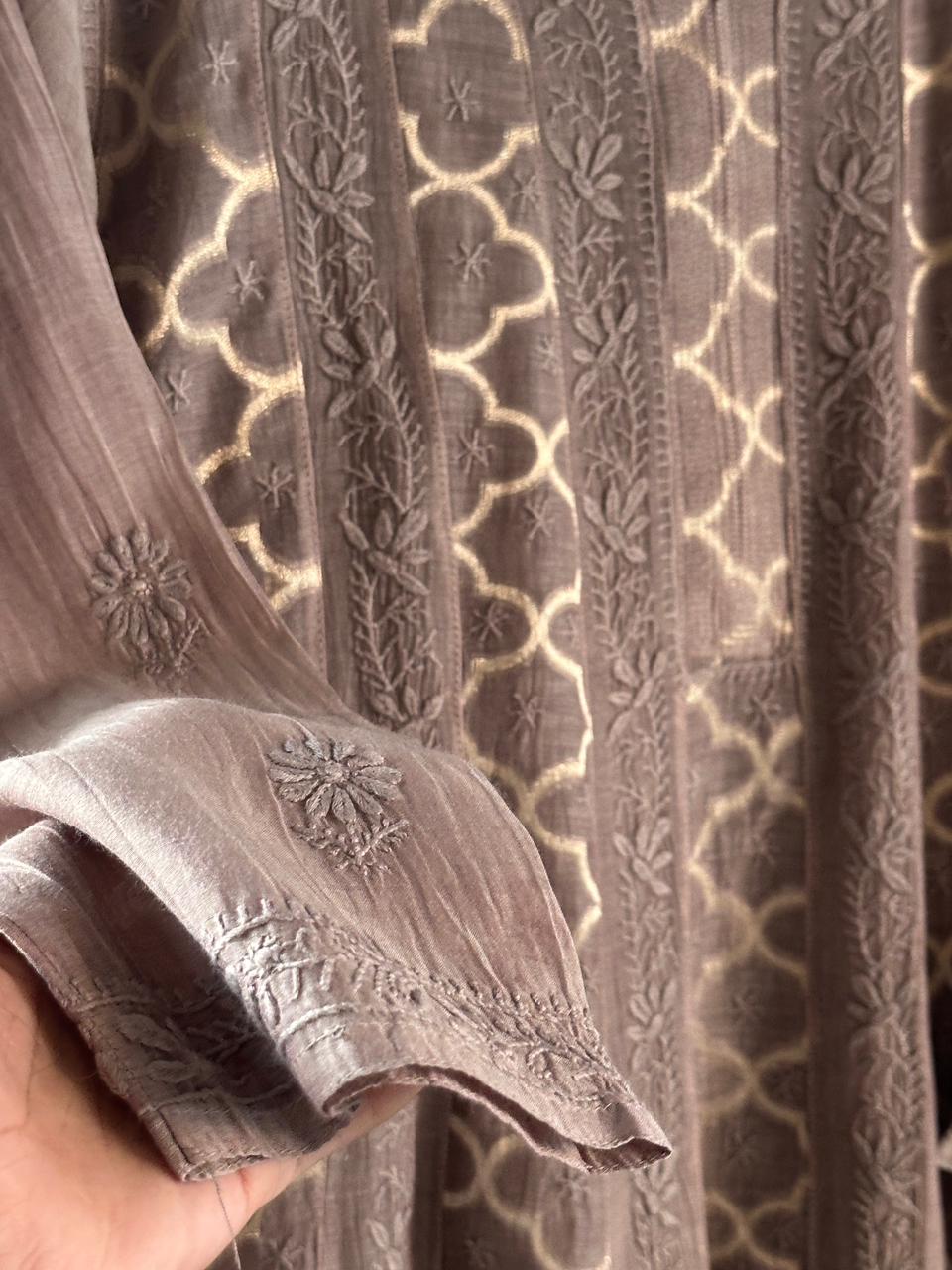 Pastel Brown Zari Chanderi Chikankari Ready to Wear Tunics