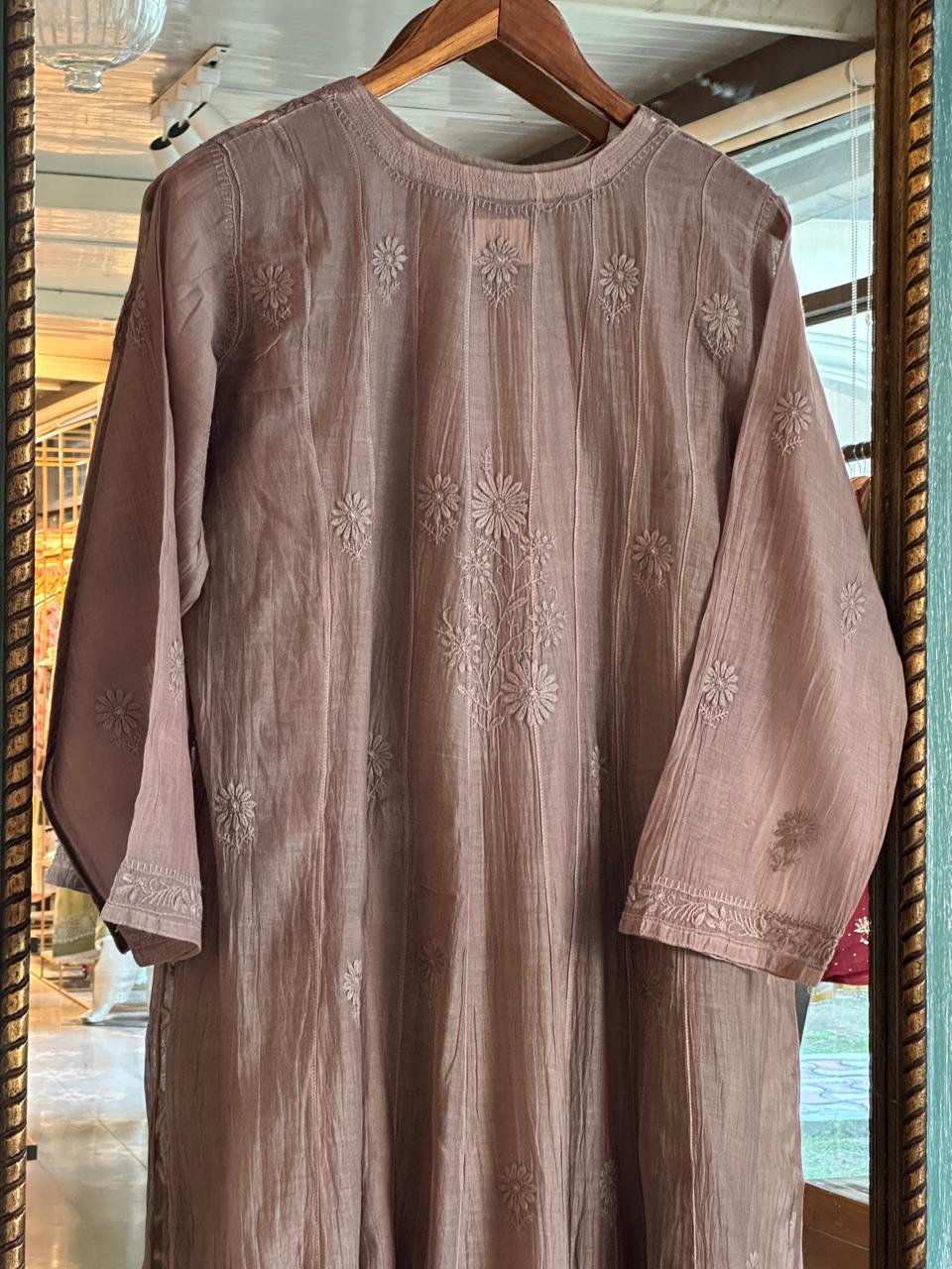 Pastel Brown Zari Chanderi Chikankari Ready to Wear Tunics