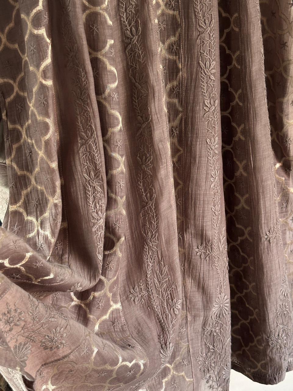 Pastel Brown Zari Chanderi Chikankari Ready to Wear Tunics