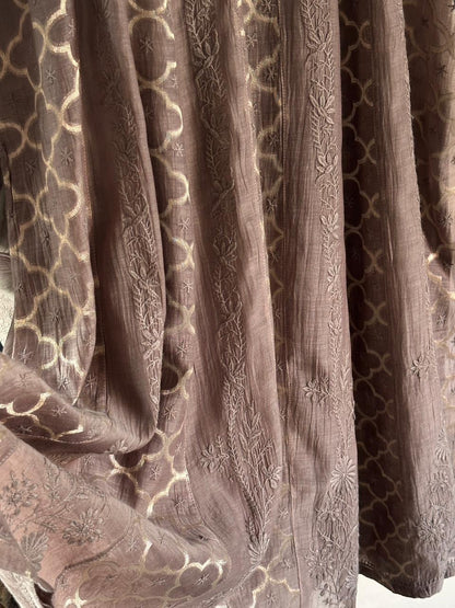 Pastel Brown Zari Chanderi Chikankari Ready to Wear Tunics