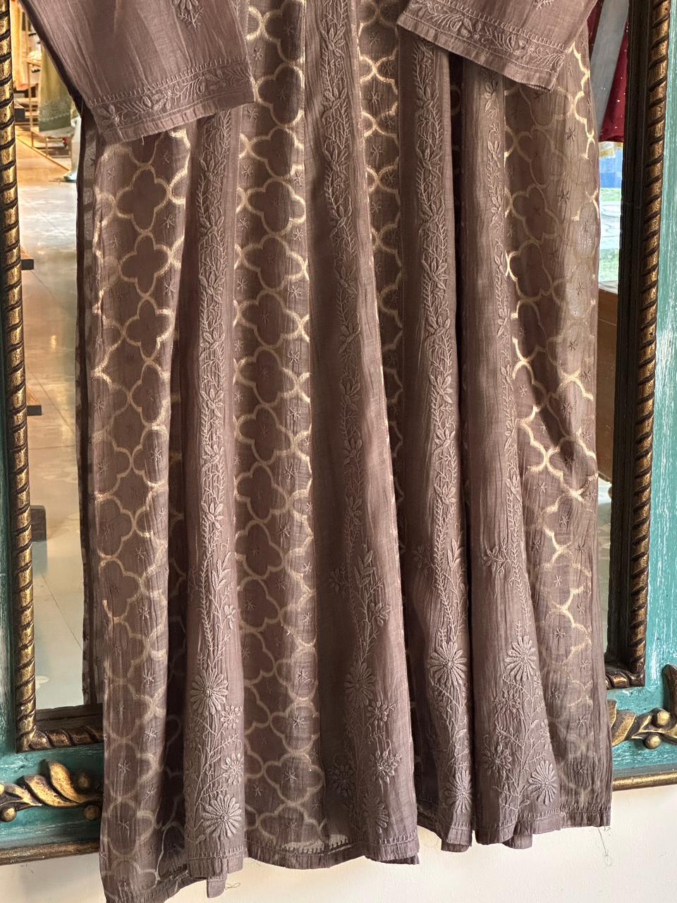 Pastel Brown Zari Chanderi Chikankari Ready to Wear Tunics
