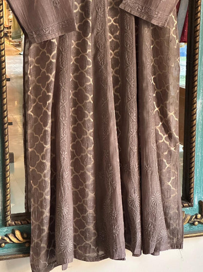 Pastel Brown Zari Chanderi Chikankari Ready to Wear Tunics