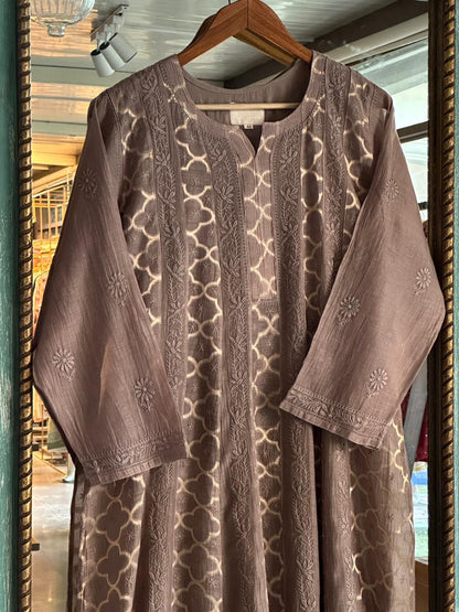 Pastel Brown Zari Chanderi Chikankari Ready to Wear Tunics