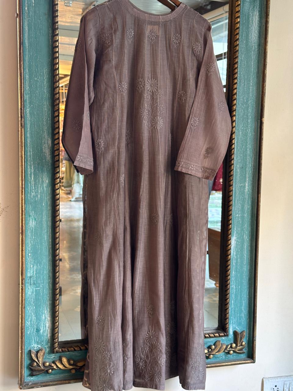 Pastel Brown Zari Chanderi Chikankari Ready to Wear Tunics