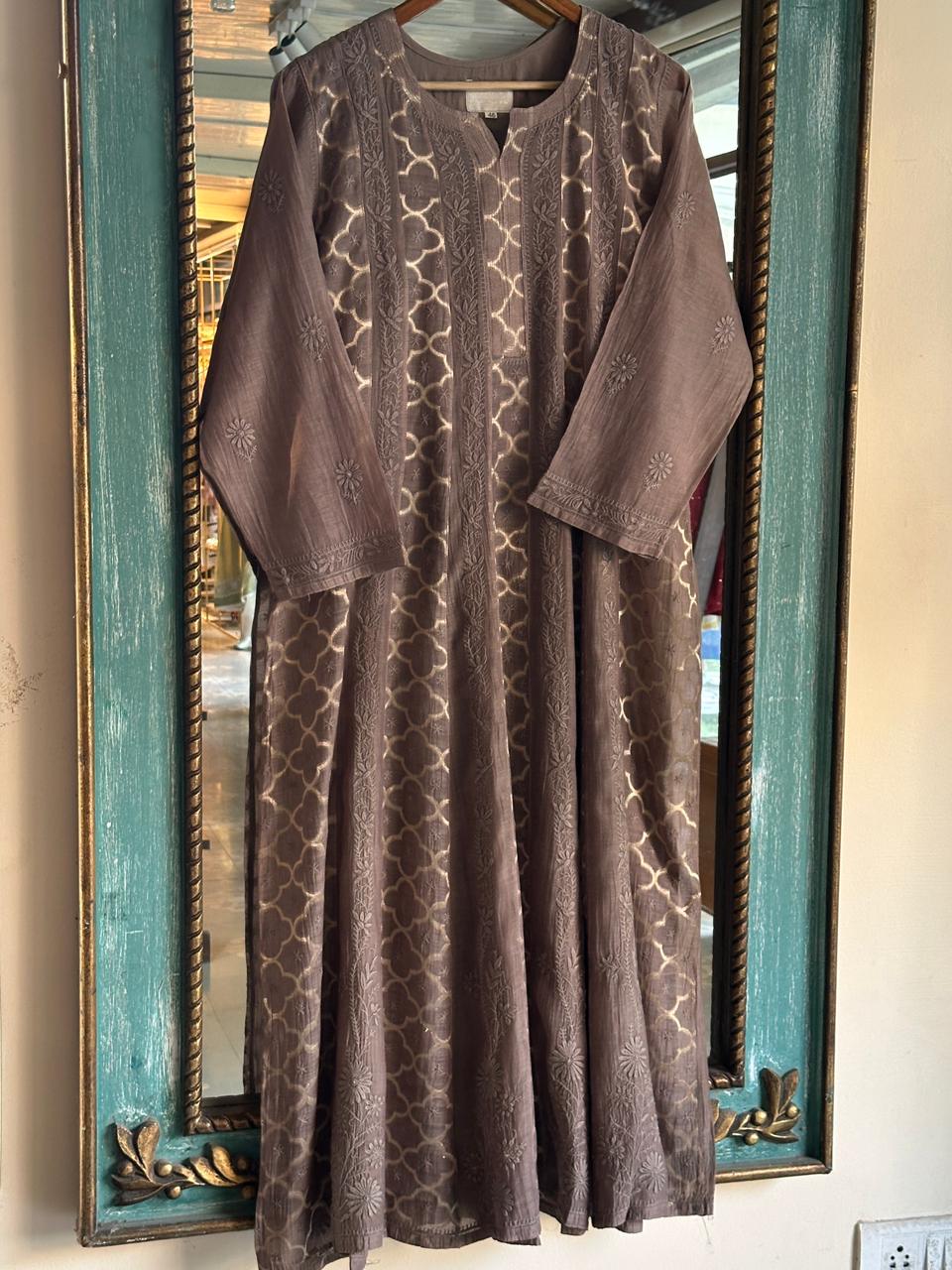 Pastel Brown Zari Chanderi Chikankari Ready to Wear Tunics