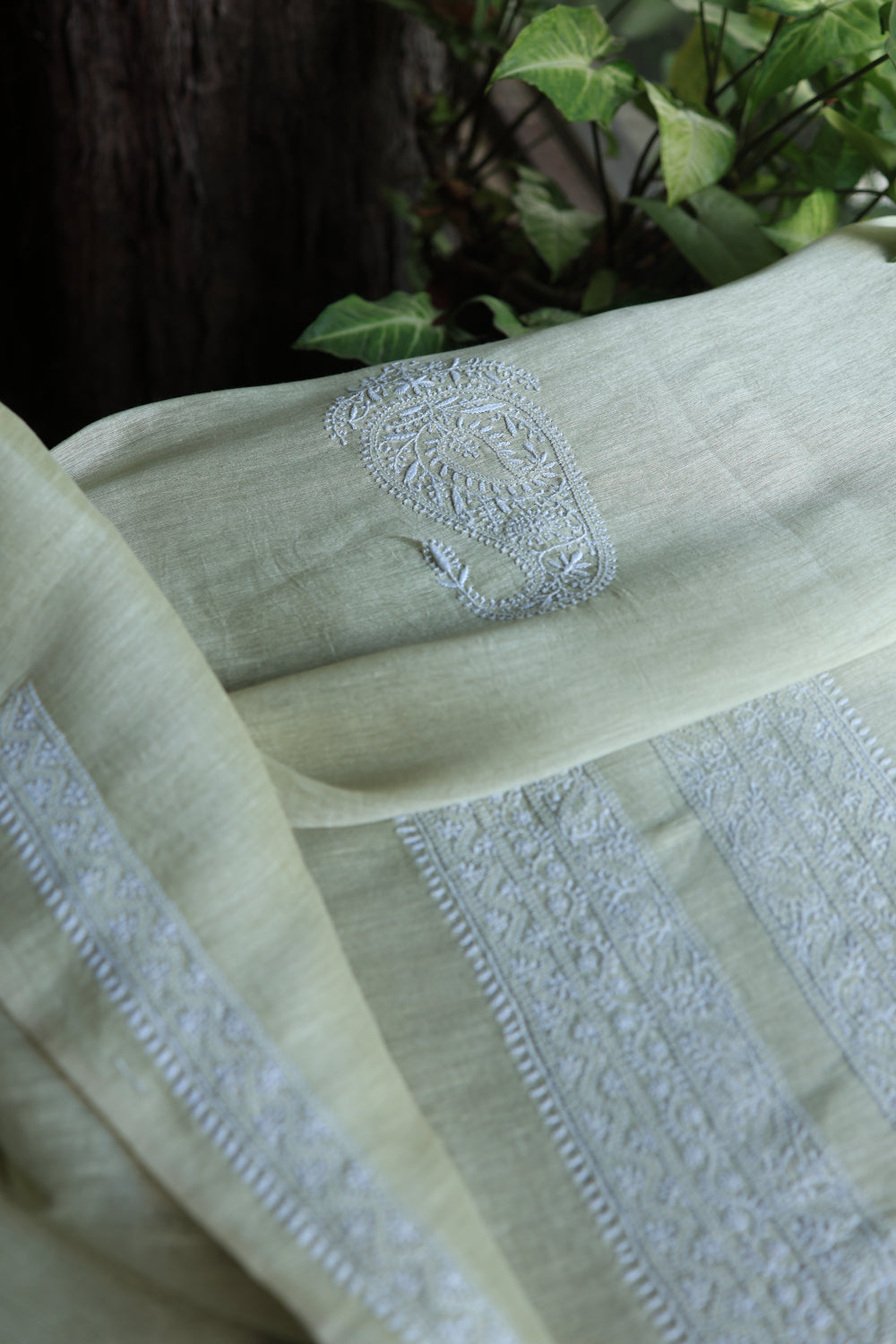 Pastel Green Linen Chikankari Unstitched Men's Kurtas Fabric