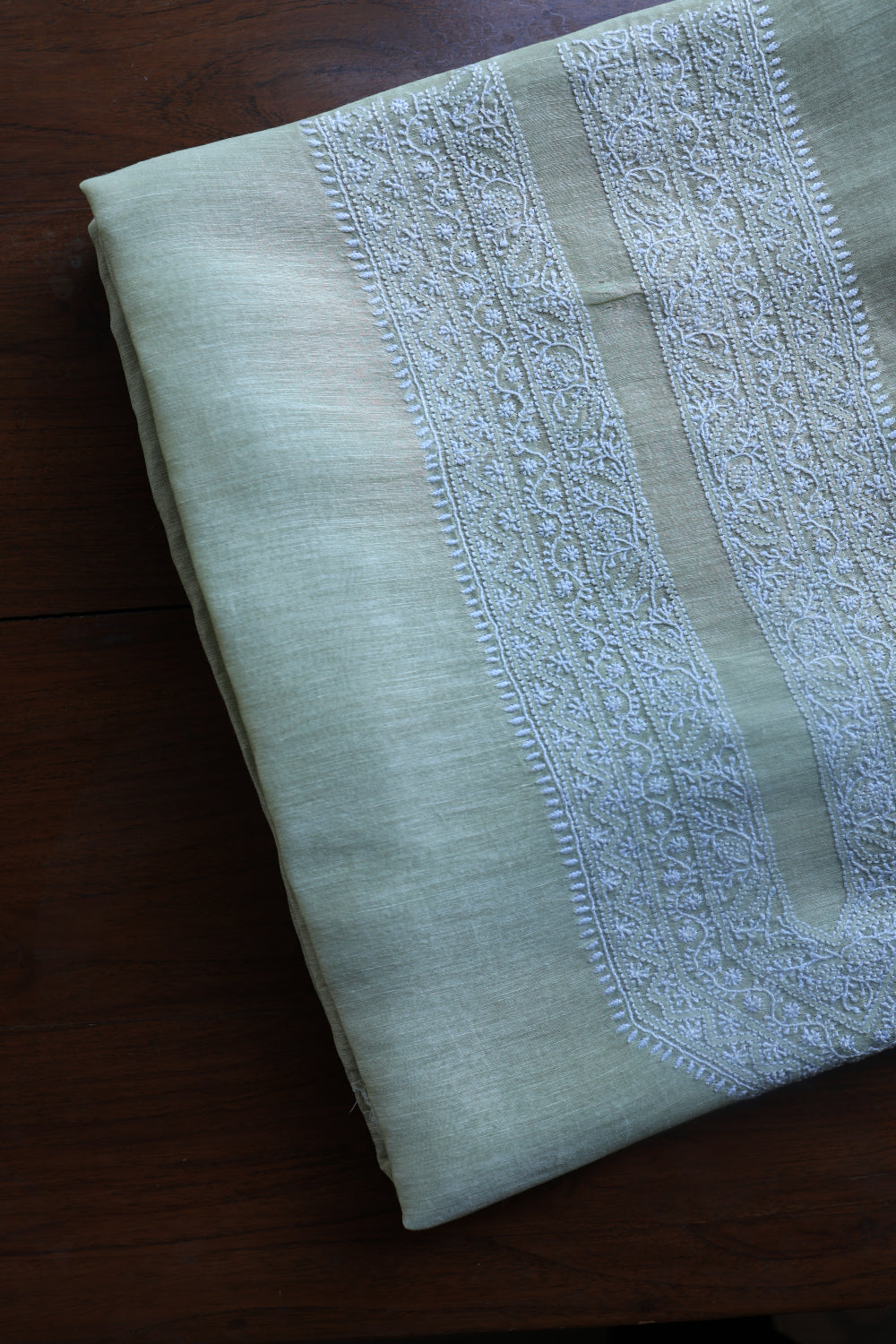 Pastel Green Linen Chikankari Unstitched Men's Kurtas Fabric
