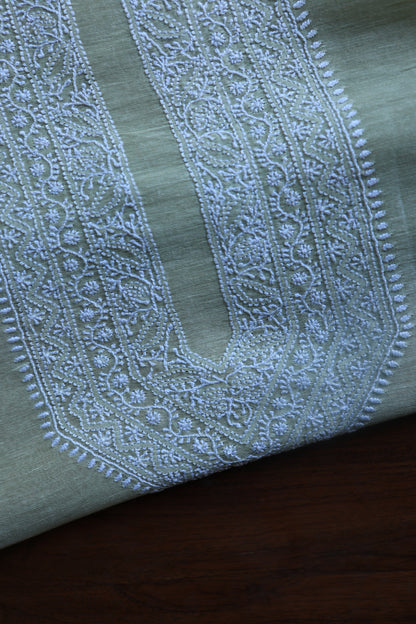 Pastel Green Linen Chikankari Unstitched Men's Kurtas Fabric