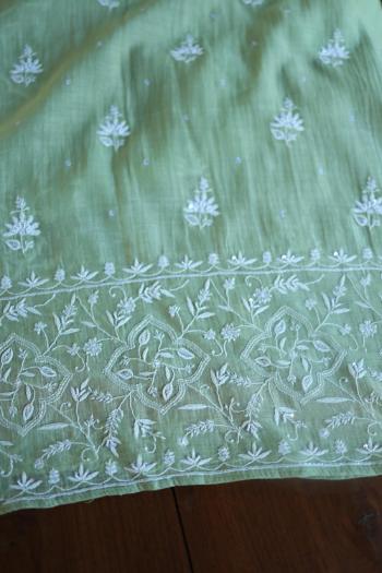 Pastel Green Mal Chanderi Silk Chikankari With Sequins Unstitched Kurta Dupatta Set