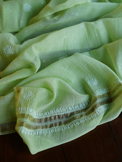 Pastel Green Shade  Malmal Pearl Work Chikankari Fabrics