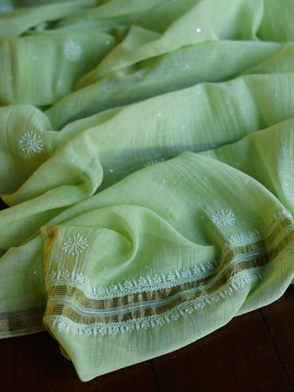 Pastel Green Shade  Malmal Pearl Work Chikankari Fabrics